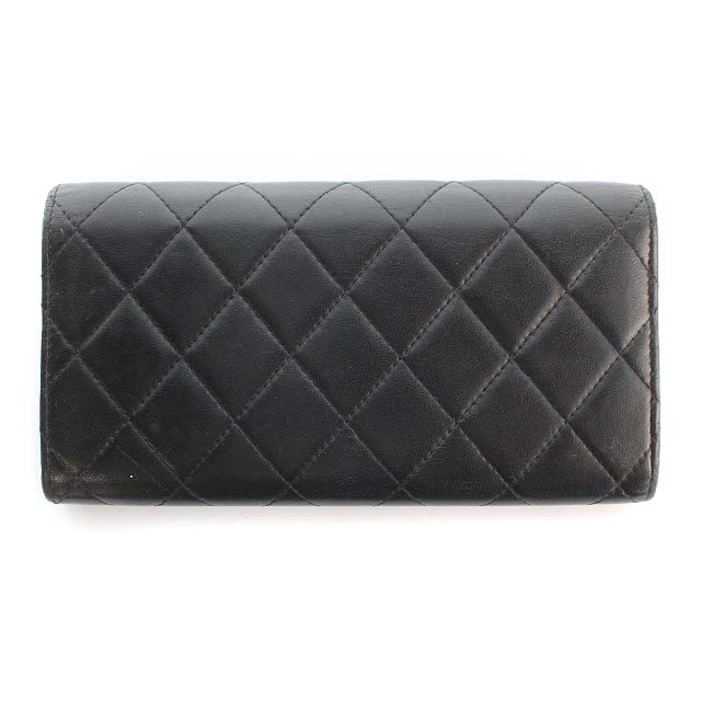 シャネル CHANEL 長財布 二つ折り マトラッセ ラムスキン 黒 ブラック 