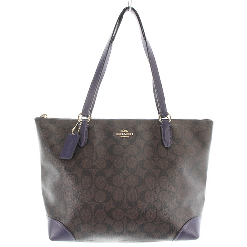 コーチ COACH トートバッグ ハンドバッグ ロゴ 茶色 ブラウン 紫 