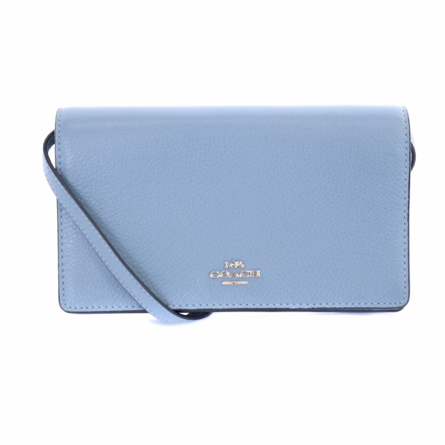 コーチ COACH ウォレットショルダーバッグ 2WAY レザー 水色 ライト 