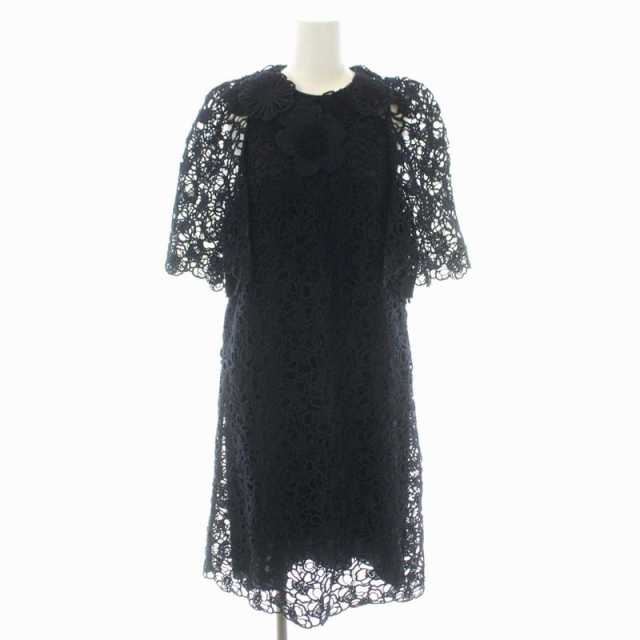 クロエ CHLOE フラワーレース ワンピース ロング 五分袖 34 紺  