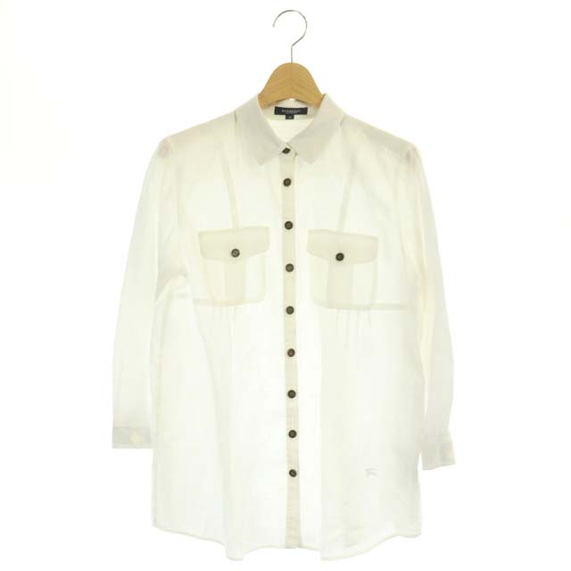 バーバリー ロンドン BURBERRY LONDON シャツ 七分袖 リネン 38 白 