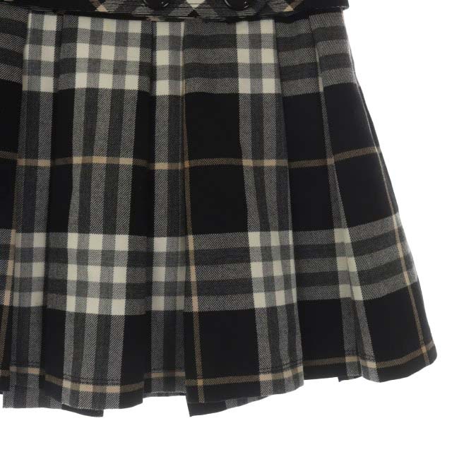 バーバリー 黒 白 ノバチェック プリーツ ミニスカート ベルト 36