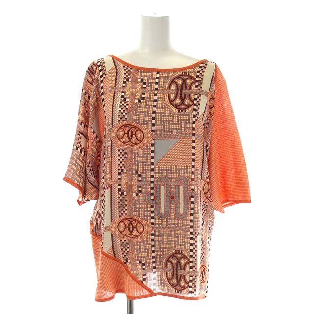 エルメス HERMES モザイク柄切替シルクドルマンニット カットソー 五分 