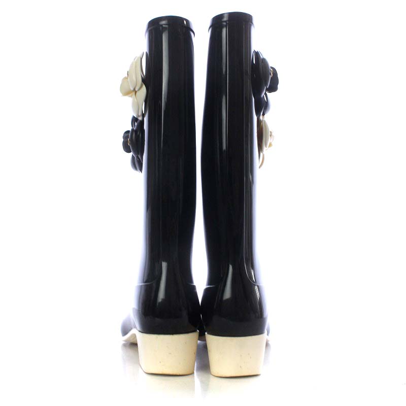 シャネル CHANEL レインブーツ ミドル ハイヒール カメリア ココ