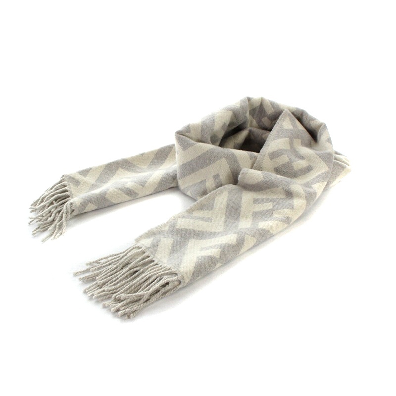 フェンディ FENDI マフラー ストール ズッカ柄 カシミア グレー 白  