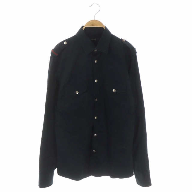 グッチ GUCCI エポレット ミリタリー シャツ 長袖 40 15 3/4 黒