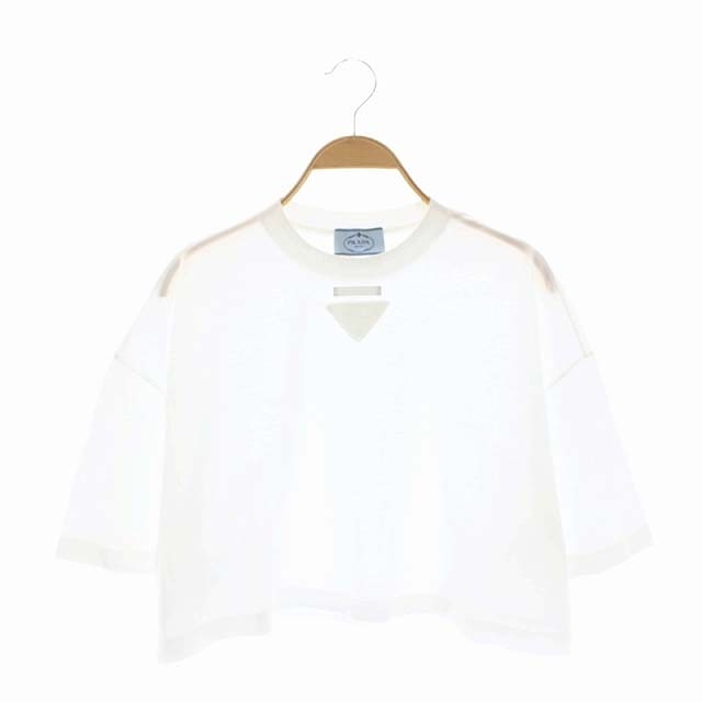 プラダ PRADA CROPPED JERSEY TEE クロップドロゴプレートTシャツ 