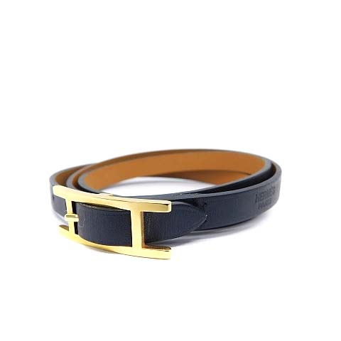 エルメス HERMES アピ3 レザーブレスレット 黒 ブラック /MF □OS 