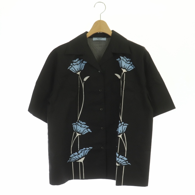 プラダ PRADA バックトライアングルフラワーデザイン開襟シャツ 半袖  