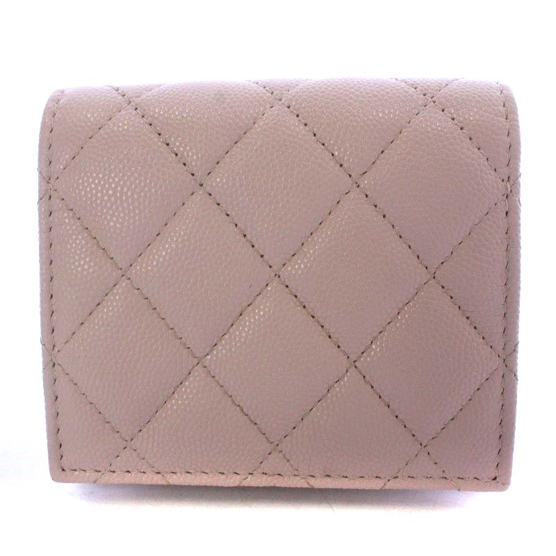 シャネル CHANEL 23SS キャビアスキン マトラッセ 財布 二つ折り ココ 