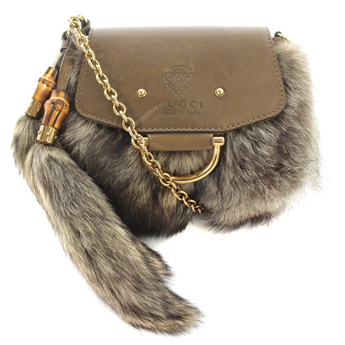 グッチ GUCCI バンブー ファー チェーン ショルダーバッグ ロゴ 切替 