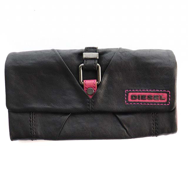 ディーゼル DIESEL 長財布 フラップ 黒 ピンク ブラック /MF