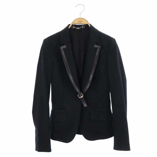 グッチ GUCCI レザーパイピングテーラードジャケット 総裏地 38 黒  