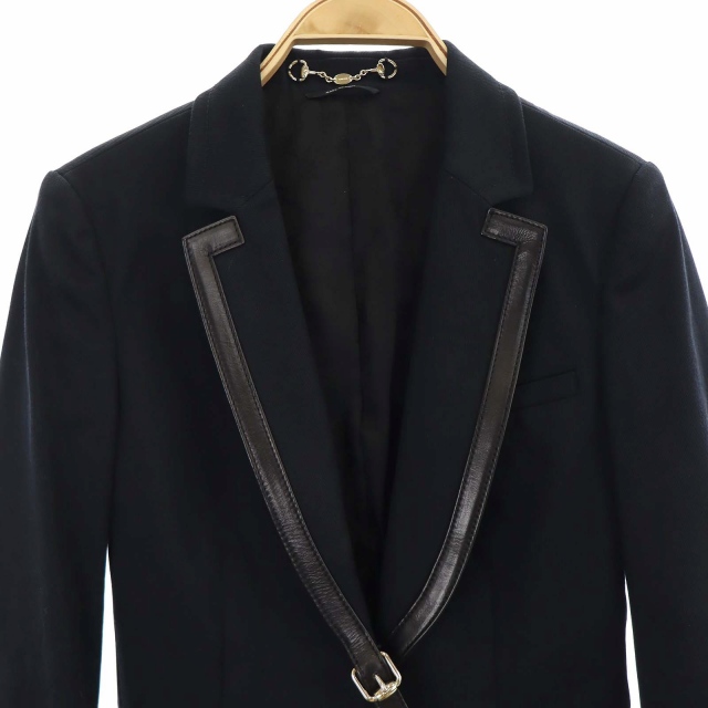 グッチ GUCCI レザーパイピングテーラードジャケット 総裏地 38 黒  
