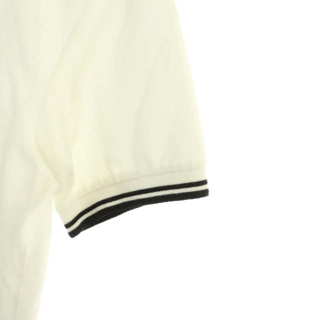 プラダ PRADA 2014 刺繍ポロシャツ 半袖 ライン 鹿の子 M 白 黒