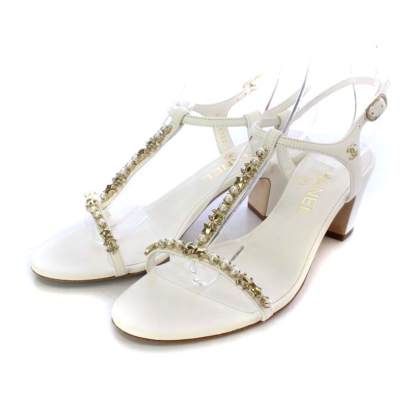 シャネル CHANEL 20S サンダル ハイヒール パール ココマーク T  