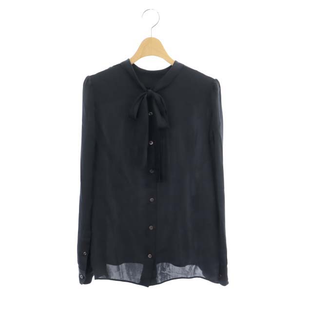 プラダ PRADA シルクボウタイブラウス 長袖 40 黒 ブラック /MF □OS 