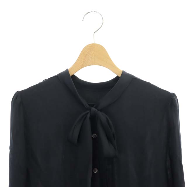 プラダ PRADA シルクボウタイブラウス 長袖 40 黒 ブラック /MF □OS 