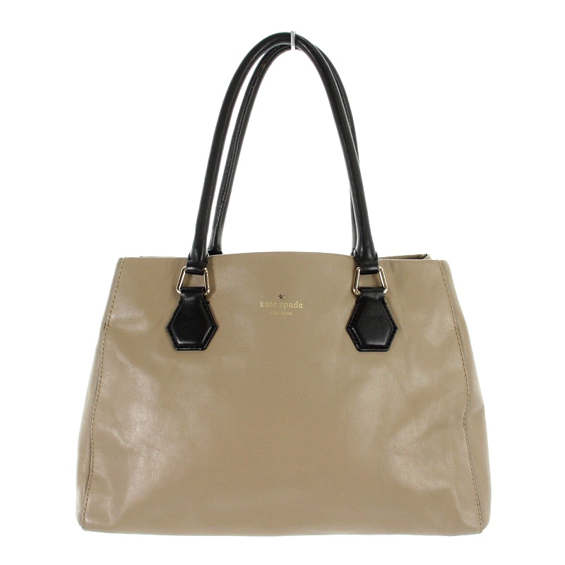 ケイトスペード KATE SPADE トートバッグ レザー ベージュ 黒 ブラック 