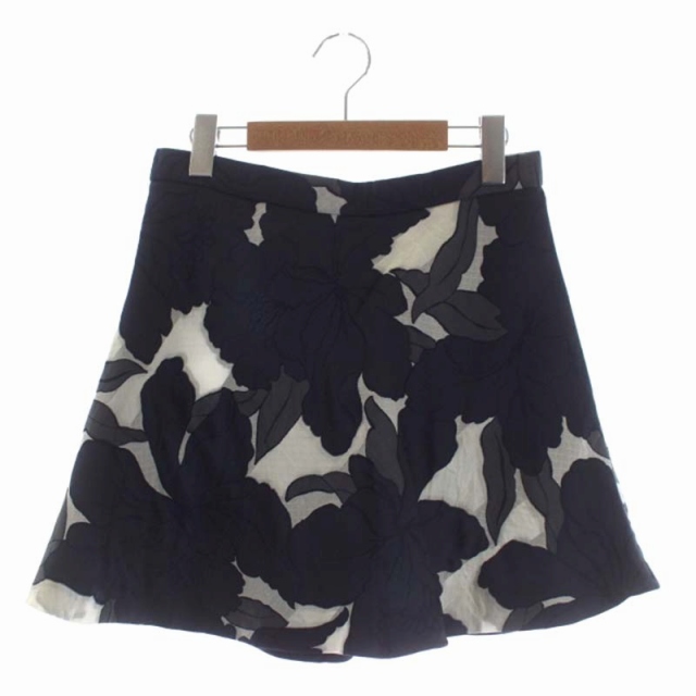 未使用品 クロエ CHLOE フラワースカート フリル ミニ シルク混 38 紺  