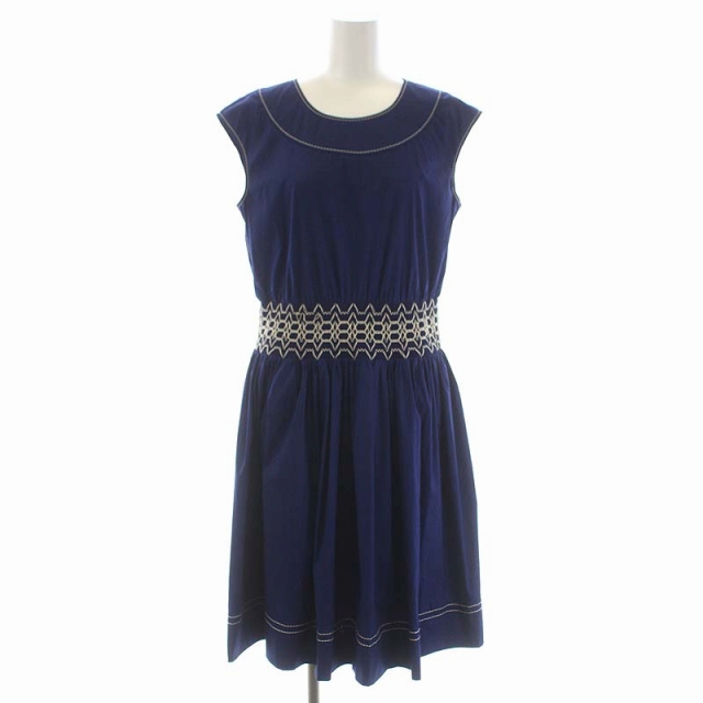 プラダ PRADA 刺繍 ステッチ ワンピース ノースリーブ ロング 42S 青