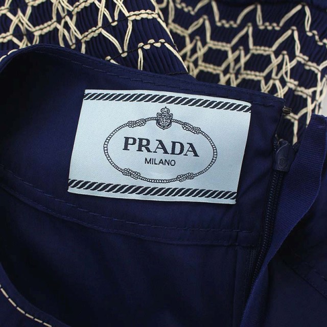 プラダ PRADA 刺繍 ステッチ ワンピース ノースリーブ ロング 42S 青