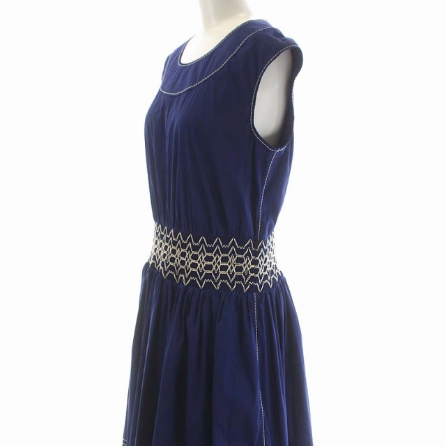 プラダ PRADA 刺繍 ステッチ ワンピース ノースリーブ ロング 42S 青