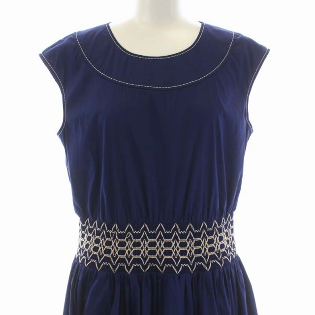 プラダ PRADA 刺繍 ステッチ ワンピース ノースリーブ ロング 42S 青