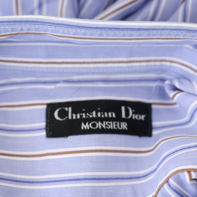 クリスチャンディオール Christian Dior MONSIEUR ストライプ 半袖シャツ コットン ヴィンテージ 青 白 茶 /DF ■OS  ■SH メンズ