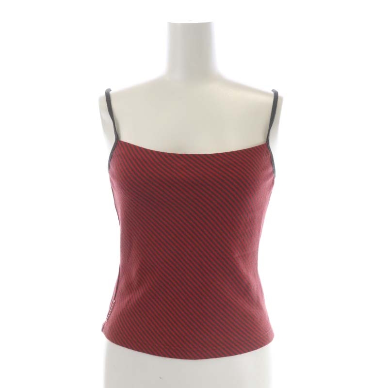 プラダ PRADA ボーダー カットソー ノースリーブ タンクトップ XS 赤  