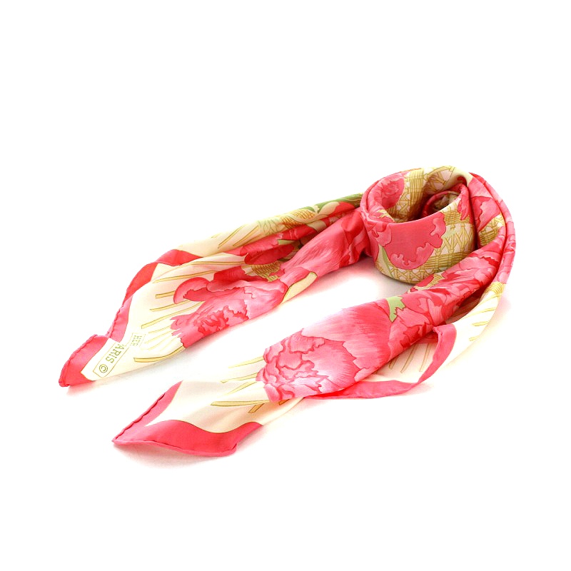 エルメス HERMES LES PIVOINES 芍薬 カレ90 スカーフ シルク 絹 ピンク 