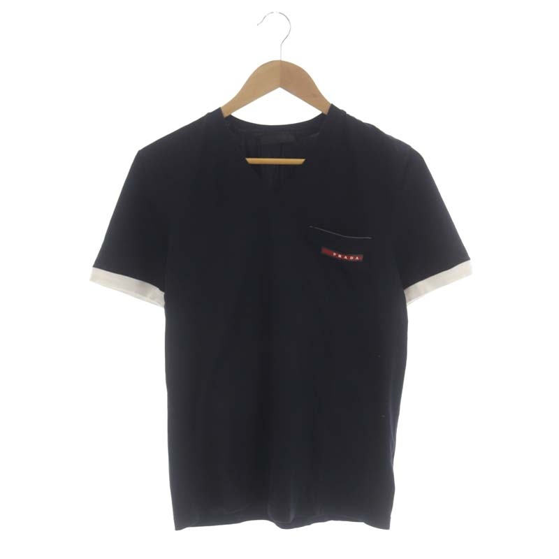 プラダ PRADA ラバーロゴポケットVネックTシャツ カットソー 半袖 プル 