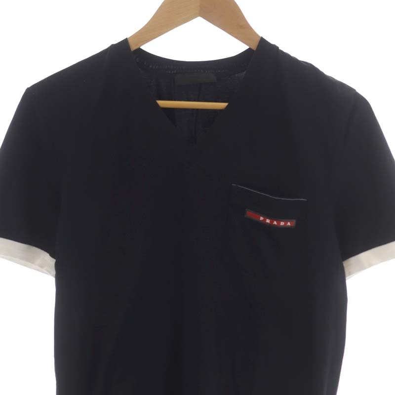 プラダ PRADA ラバーロゴポケットVネックTシャツ カットソー 半袖 プル 