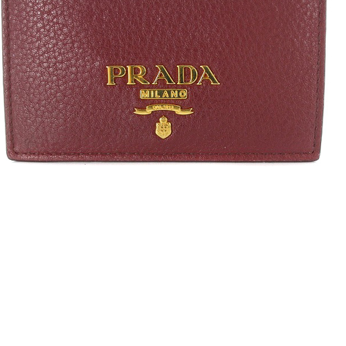 PRADA レッドレザー名刺入れ プラダ PRADA カードケース 名刺入れ 二つ折り レザー ロゴ