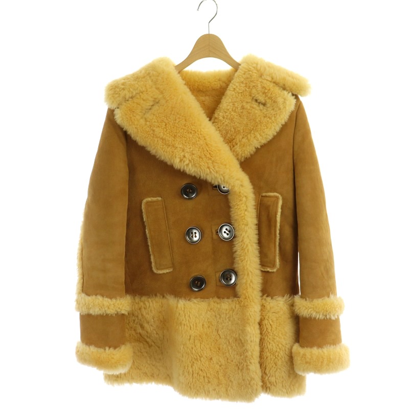 コーチ COACH ムートンコート アウター ダブル ミドル丈 XS キャメル  