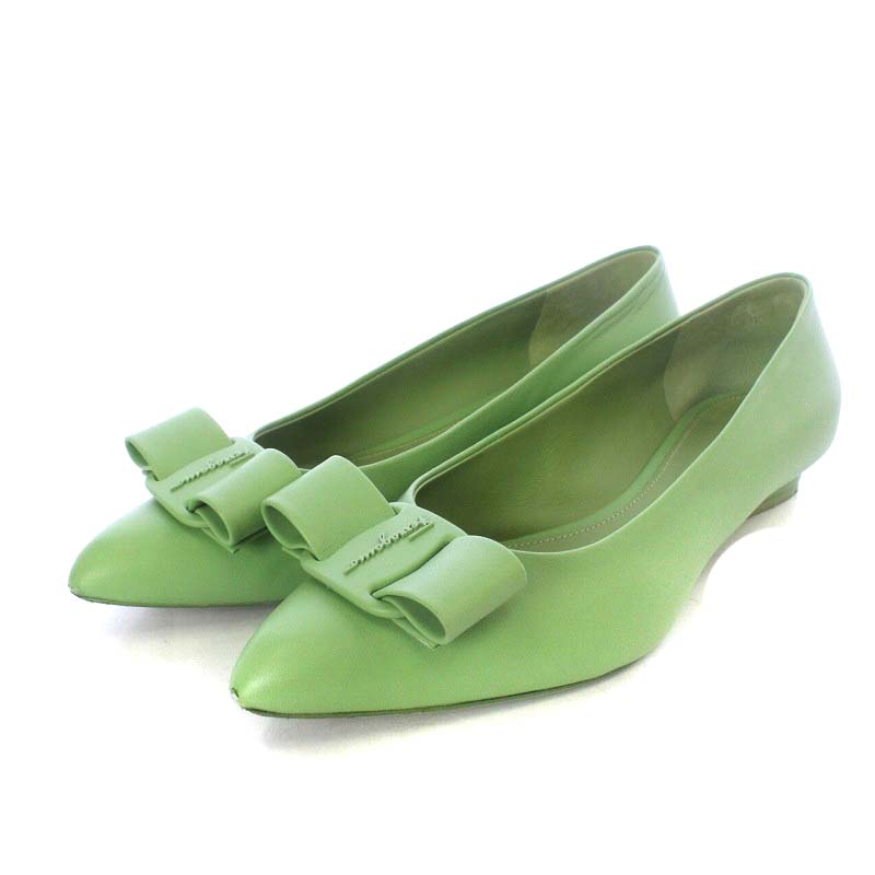 フェラガモ ぬる Salvatore Ferragamo ☆グリーンのパンプス☆5 1/2 C