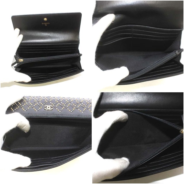 CHANEL スタッズ　長財布 シャネル CHANEL 長財布 フラップ ウォレット マイクロスタッズ