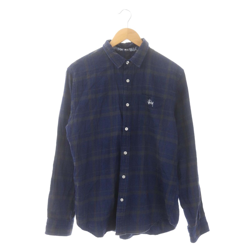 ステューシー STUSSY ネルシャツ チェックシャツ 長袖 M 紺 ネイビー 