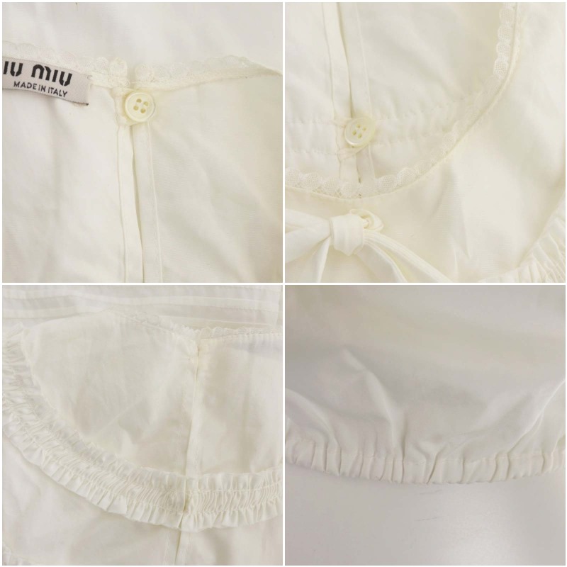 ミュウミュウ レース タック リボンタイ 七分袖 プルオーバーショートブラウス ミュウミュウ miumiu レース タック リボンタイ 七分袖 プルオーバー