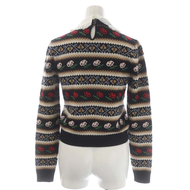 ミュウミュウ miumiu バラ柄襟付きニット セーター 長袖 クロップド 36  