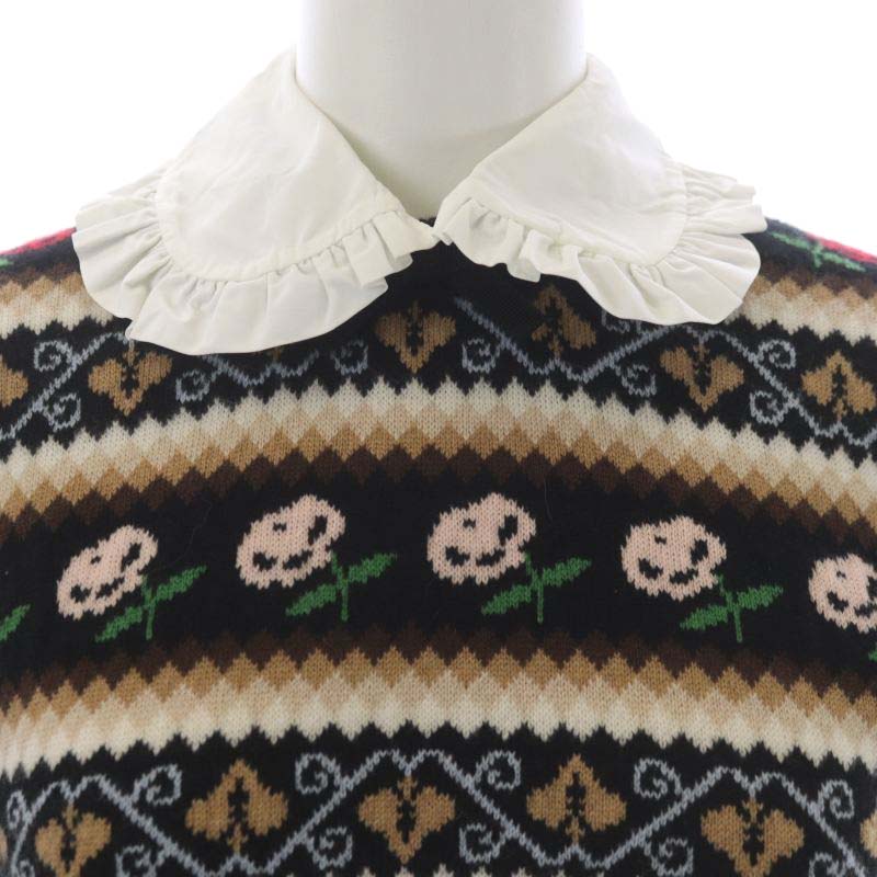 ミュウミュウ miumiu バラ柄襟付きニット セーター 長袖 クロップド 36  