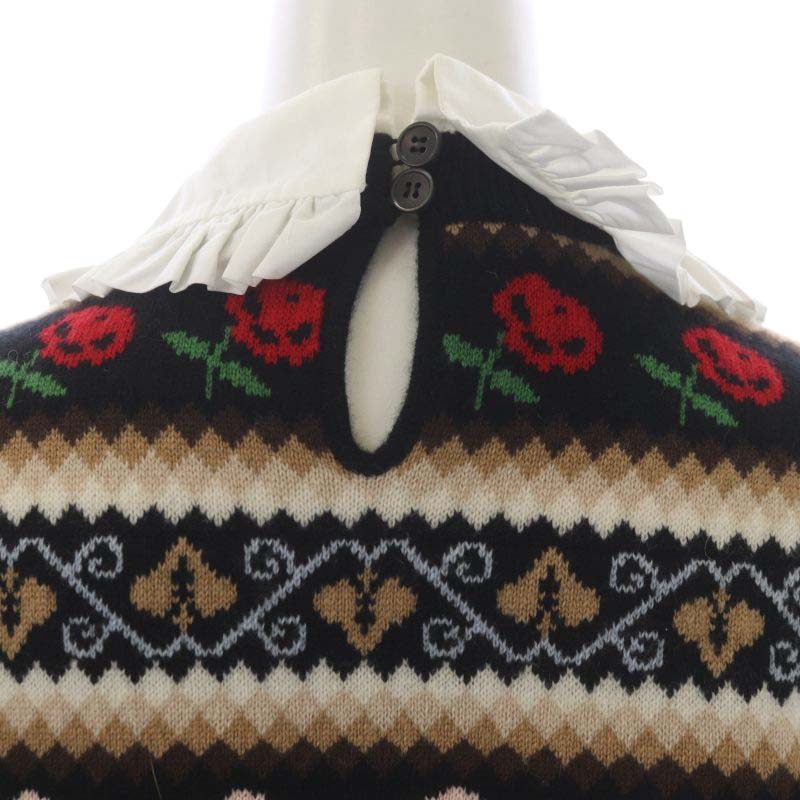 ミュウミュウ miumiu バラ柄襟付きニット セーター 長袖 クロップド 36  