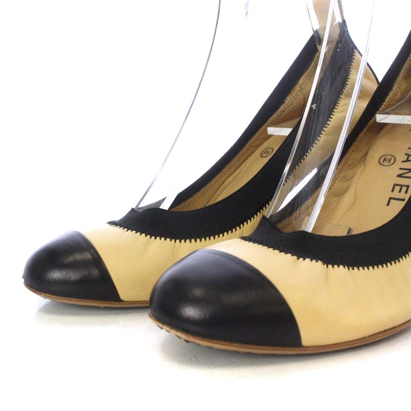 シャネル CHANEL パンプス ハイヒール ココマーク バイカラー レザー 