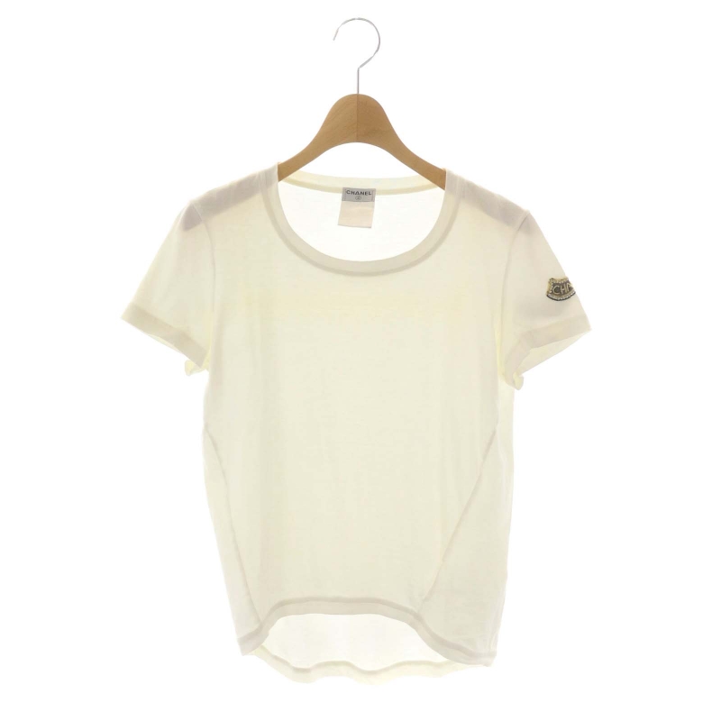 シャネル CHANEL ロゴビーズ Tシャツ カットソー 半袖 38 オフホワイト