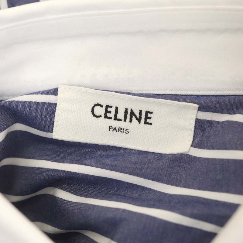 セリーヌ CELINE エディスリマン ストライプシャツ 長袖 ロゴ刺繍 前 