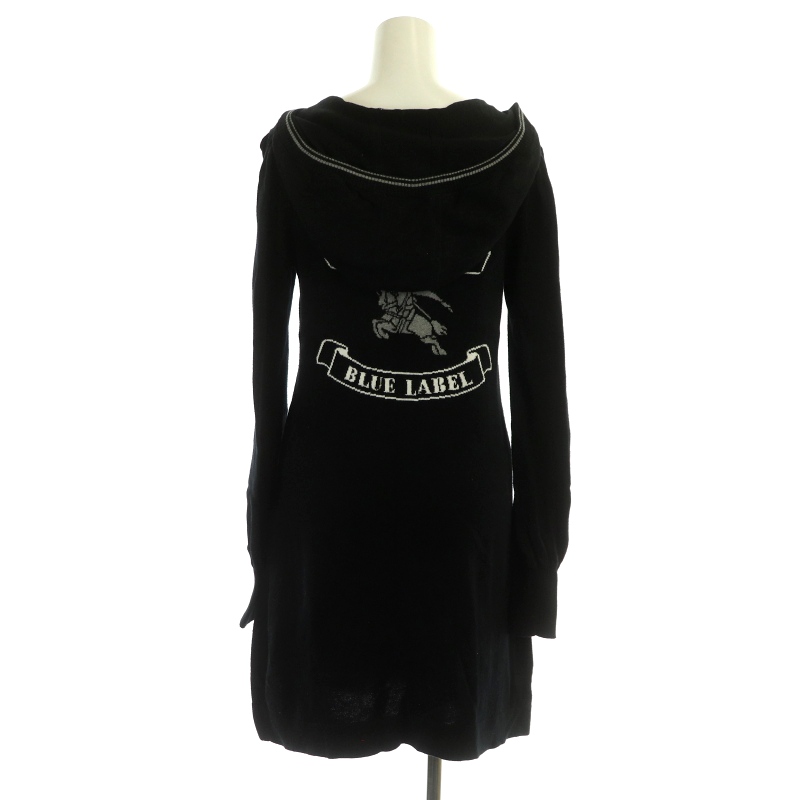 バーバリー　ブルーレーベル　ニット　ワンピース　背中　リボン　ベージュ　袖　チェック　３８ 希少バーバリーブルーレーベルケーブル編みニットワンピース