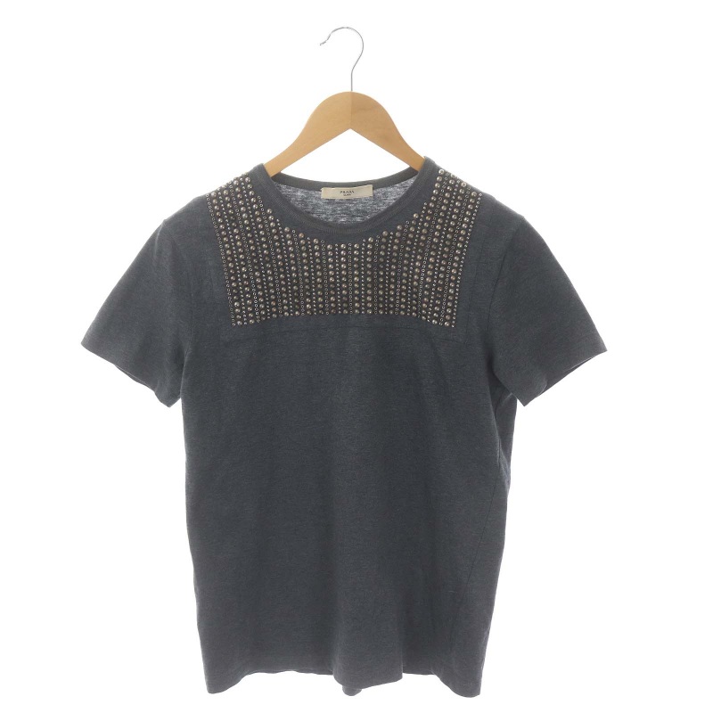プラダ PRADA スタッズ装飾Tシャツ カットソー 半袖 XS グレー /DO 