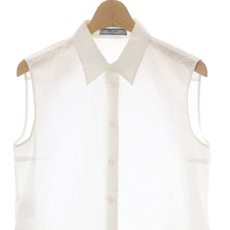 プラダ PRADA 裾レーススカラップ ノースリーブシャツ ブラウス 前開き  