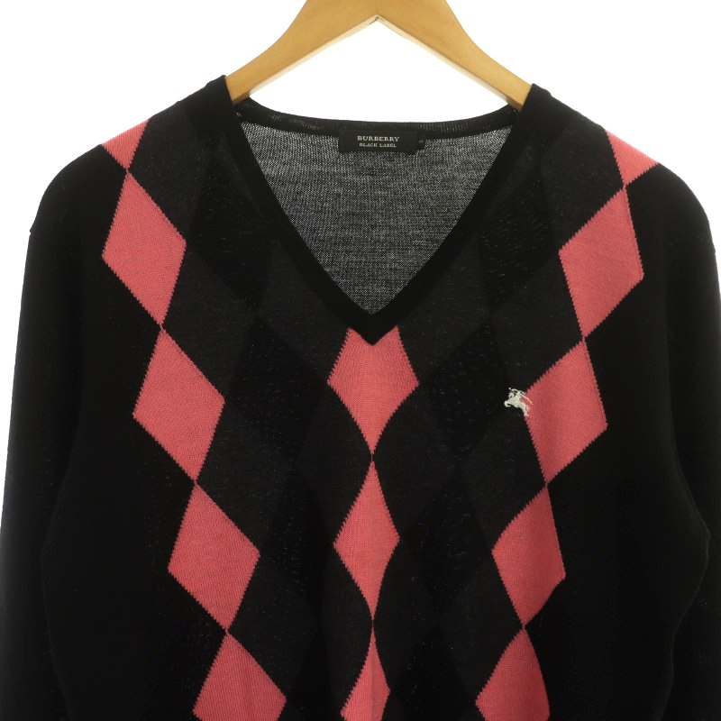 専用【新品タグ付き/M 】バーバリーブラックレーベル　アーガイル　Vネックニット バーバリーブラックレーベル BURBERRY BLACK LABEL アーガイルVネック