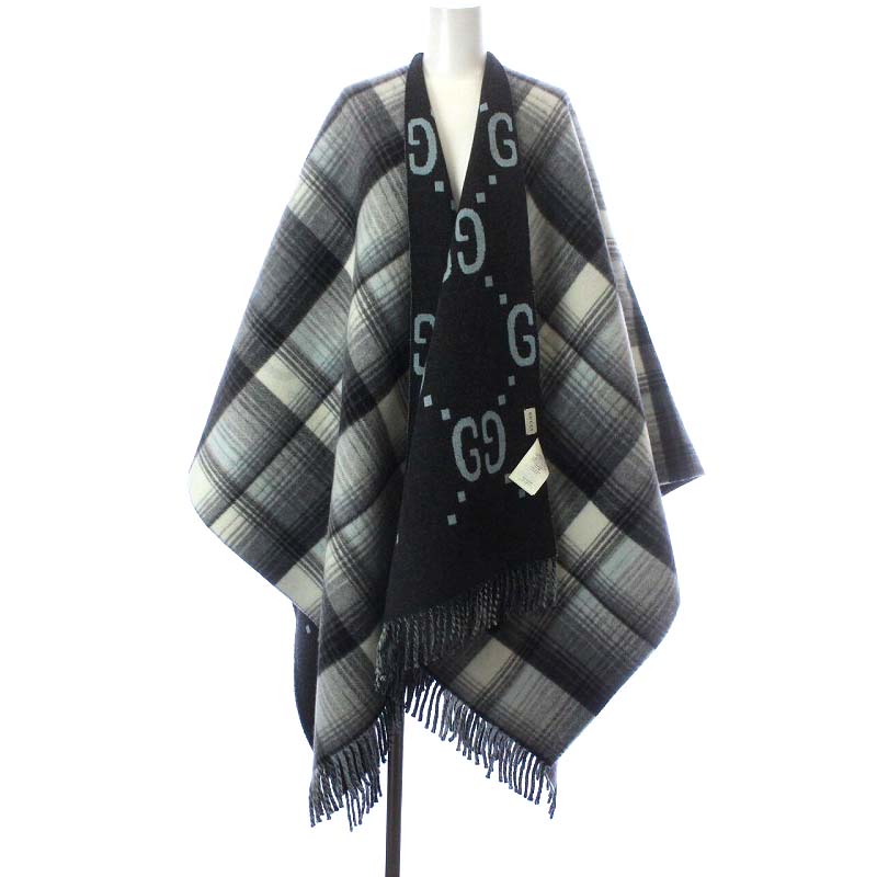グッチ GUCCI GG モノグラム リバーシブル ポンチョ ケープ タータン  